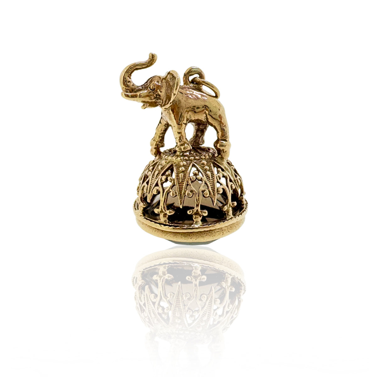 Secondhand 9ct Yellow Gold Smokey Quartz Elephant Fob Pendant