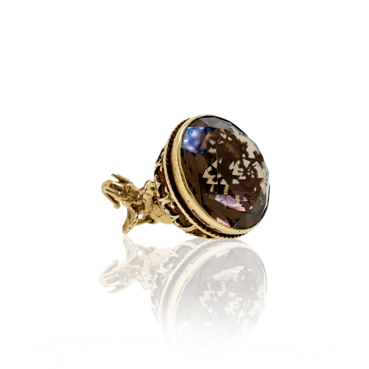 Secondhand 9ct Yellow Gold Smokey Quartz Elephant Fob Pendant