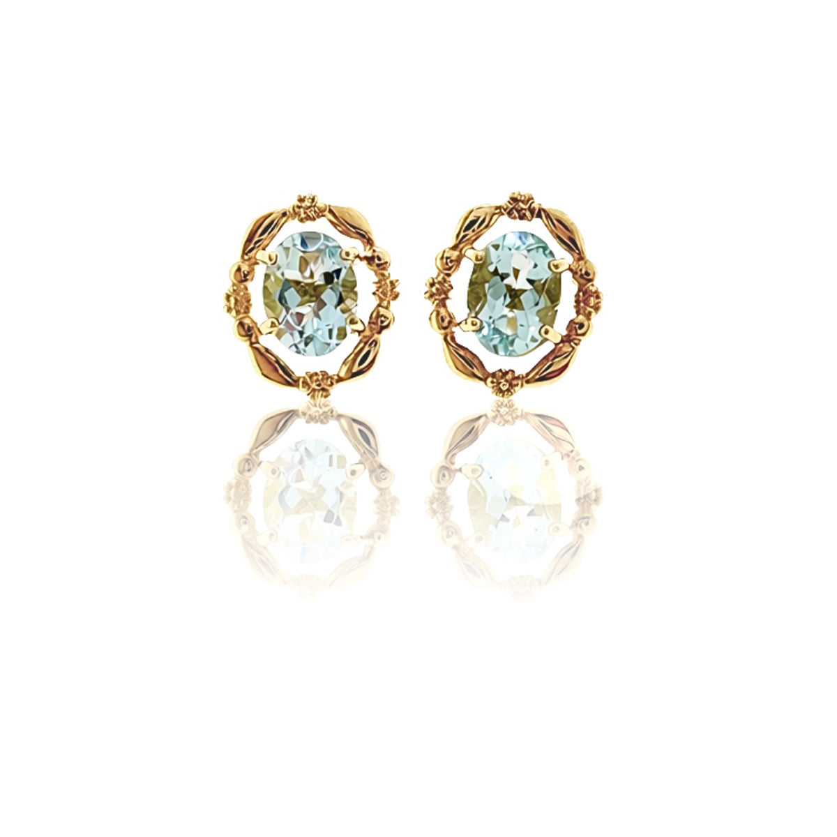 Secondhand 9ct Yellow Gold Aquamarine Stud Earrings