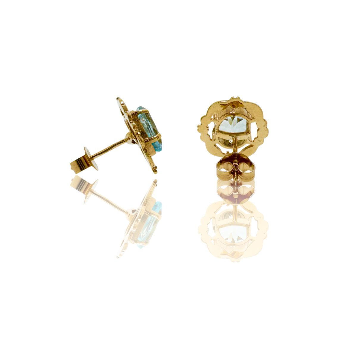 Secondhand 9ct Yellow Gold Aquamarine Stud Earrings