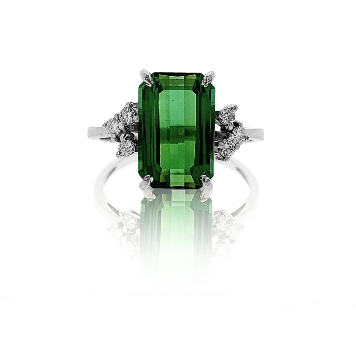 Secondhand Sterns 18ct White Gold Green Tourmaline & Diamond Ring
