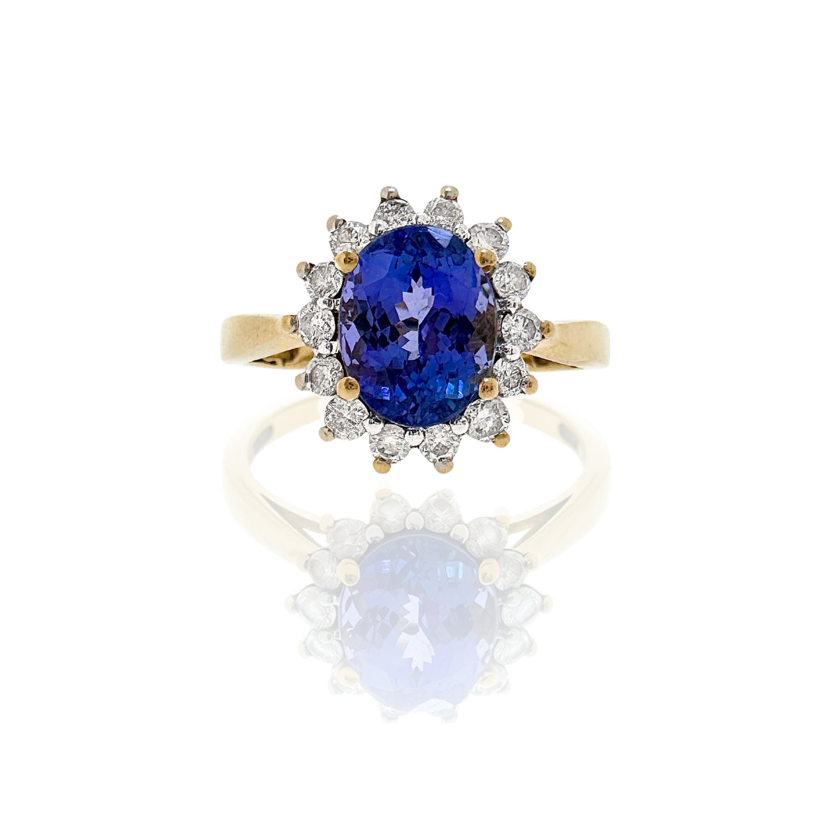 Secondhand 18ct Yellow Gold Tanzanite & Diamond Cluster Ring