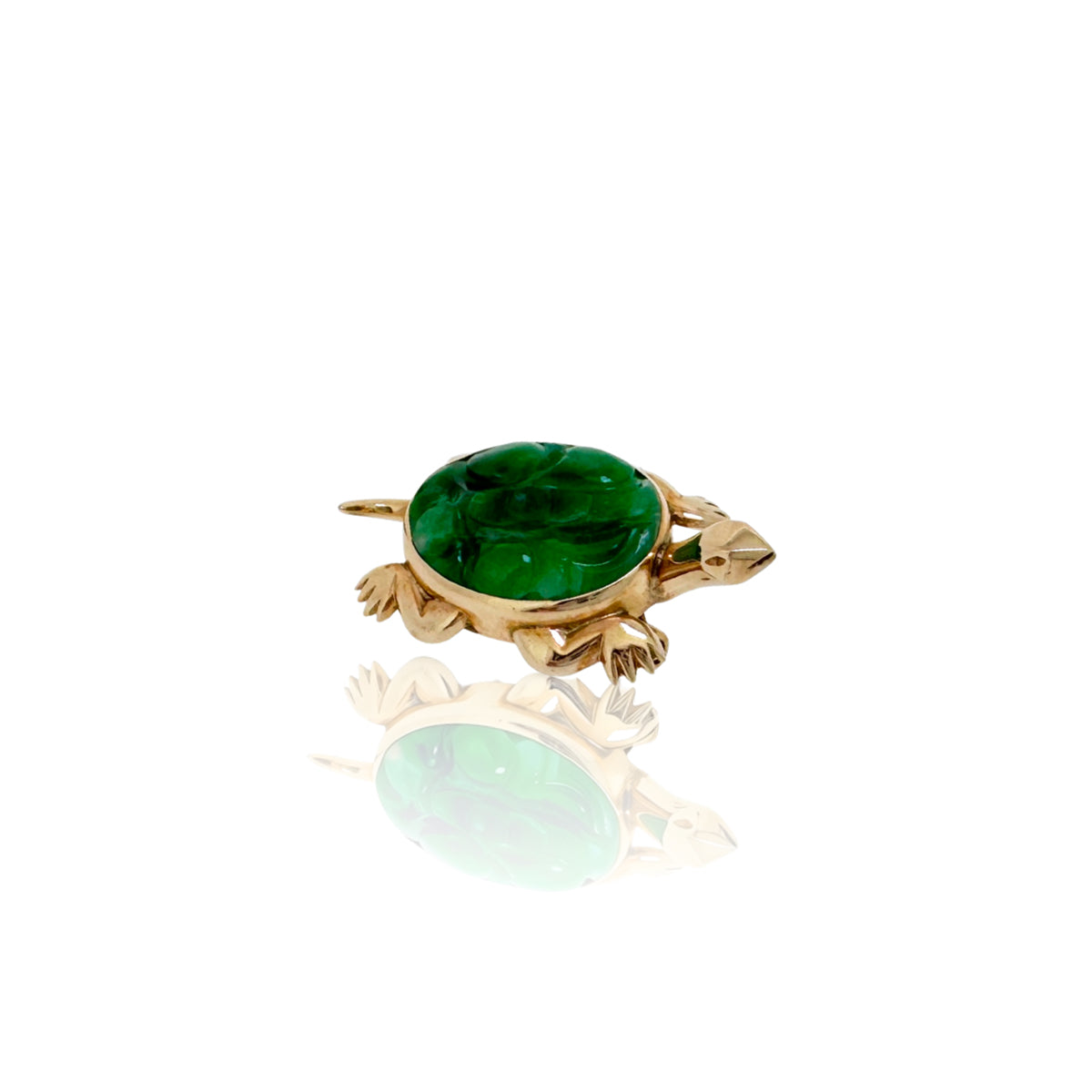 Secondhand 14ct Yellow Gold Jade Tortoise Brooch