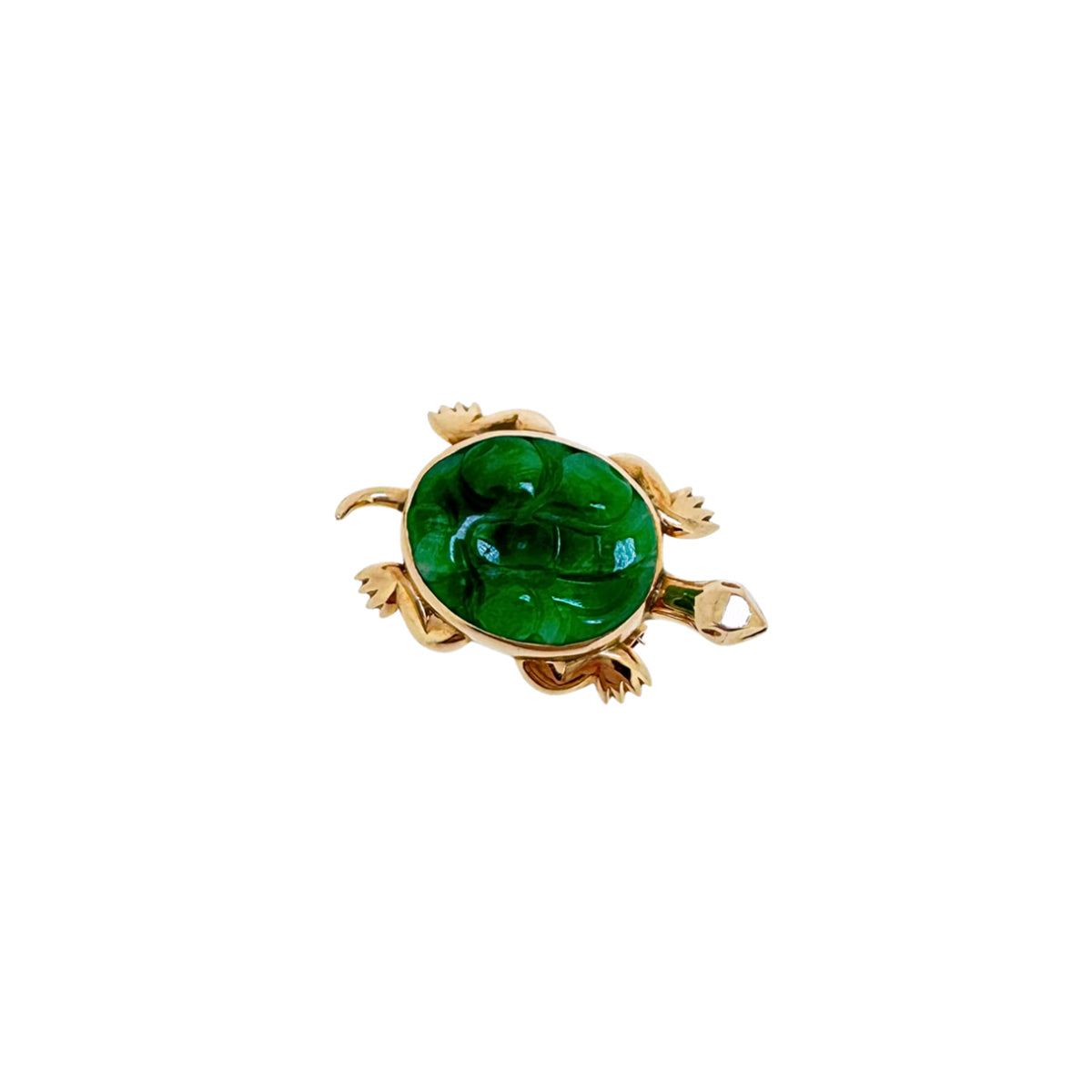 Secondhand 14ct Yellow Gold Jade Tortoise Brooch