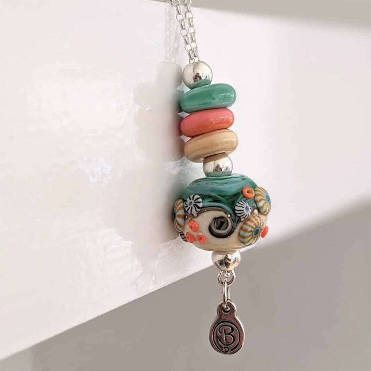 Beach Art Glass - Sand & Sea Beach Ball Necklace