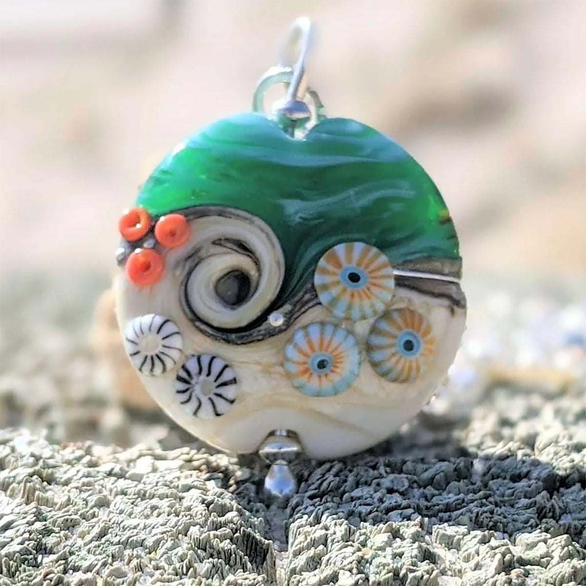 Beach Art Glass - Sand & Sea Lentil Pendant