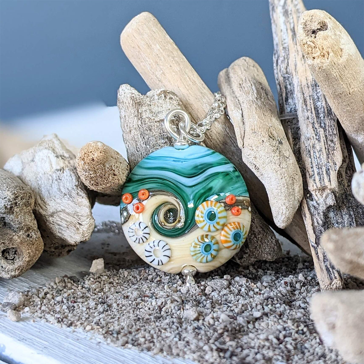 Beach Art Glass - Sand & Sea Lentil Pendant