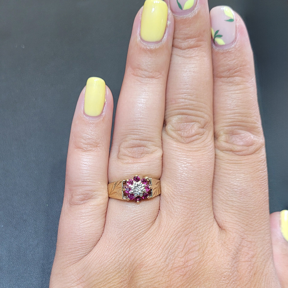 Secondhand 9ct Ruby & Diamond Cluster Ring