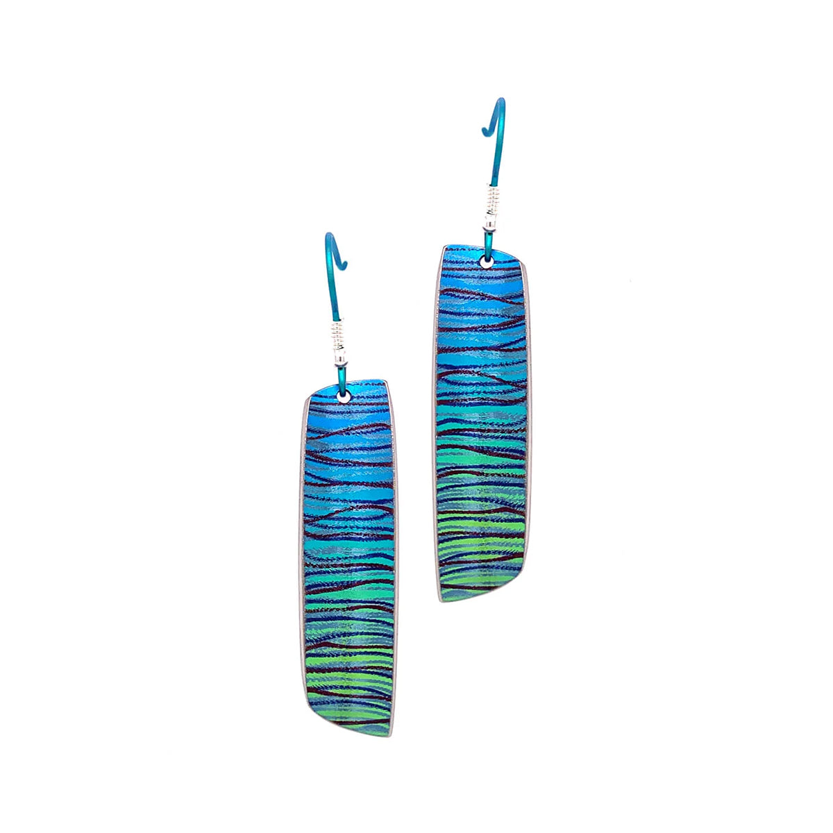 Titanium Large Blue & Green Gradient Scratch Drop Earrings