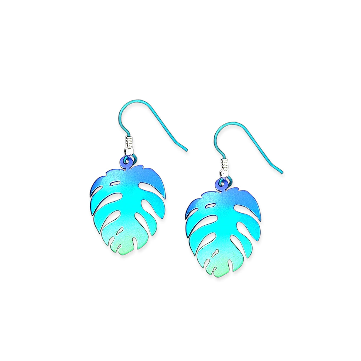 Titanium Blue & Green Leaf Drop Earrings