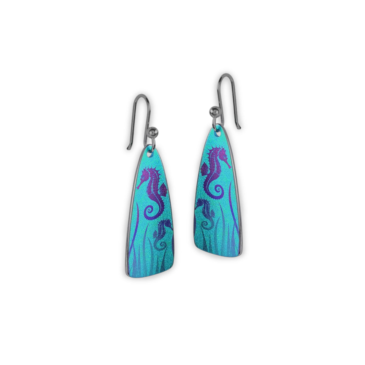 Titanium Blue Seahorse Drop Earrings