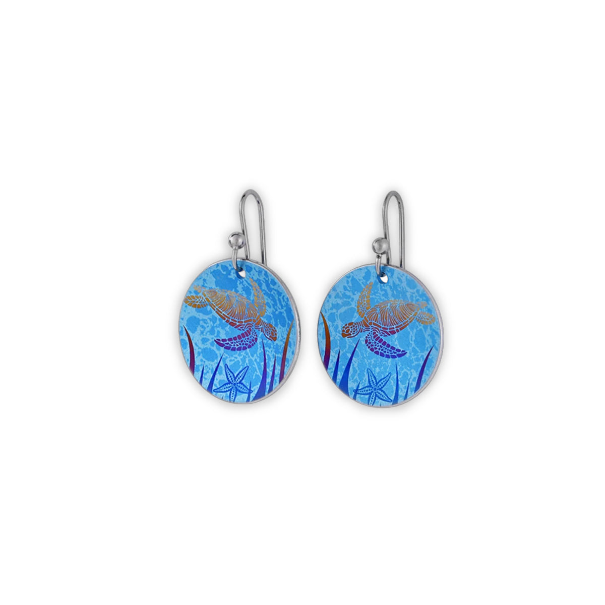 Titanium Turtle Blue Drop Earrings