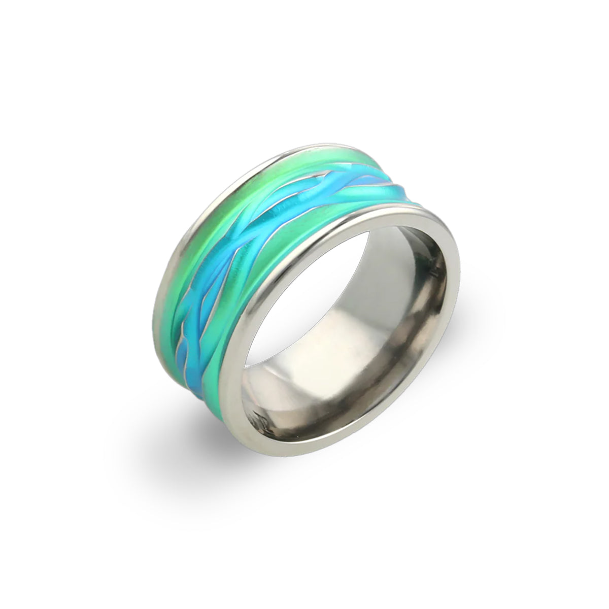 Titanium Blue & Green Wave Soft Edge 10mm Ring