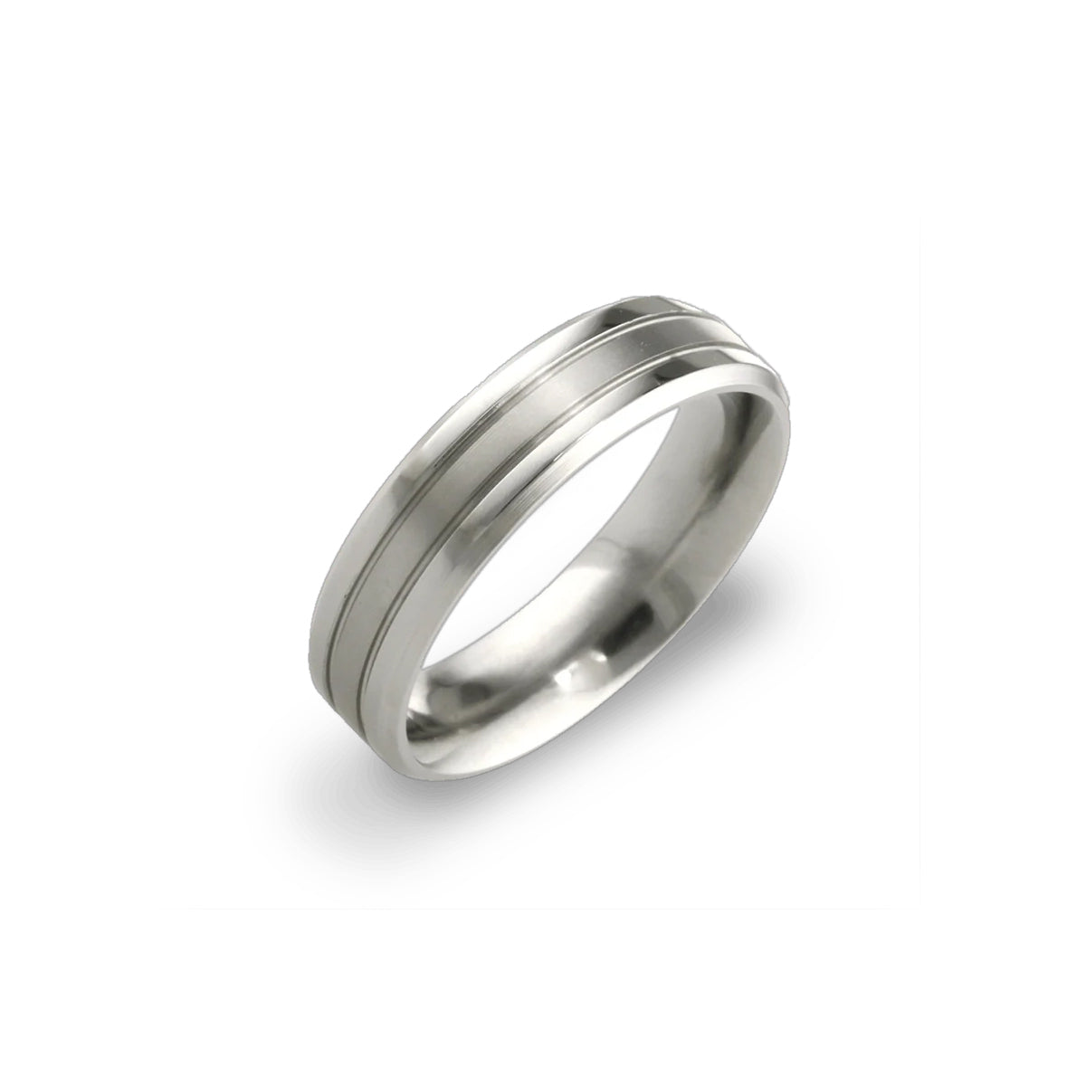Titanium Twin Groove Bevelled Edge 6mm Ring