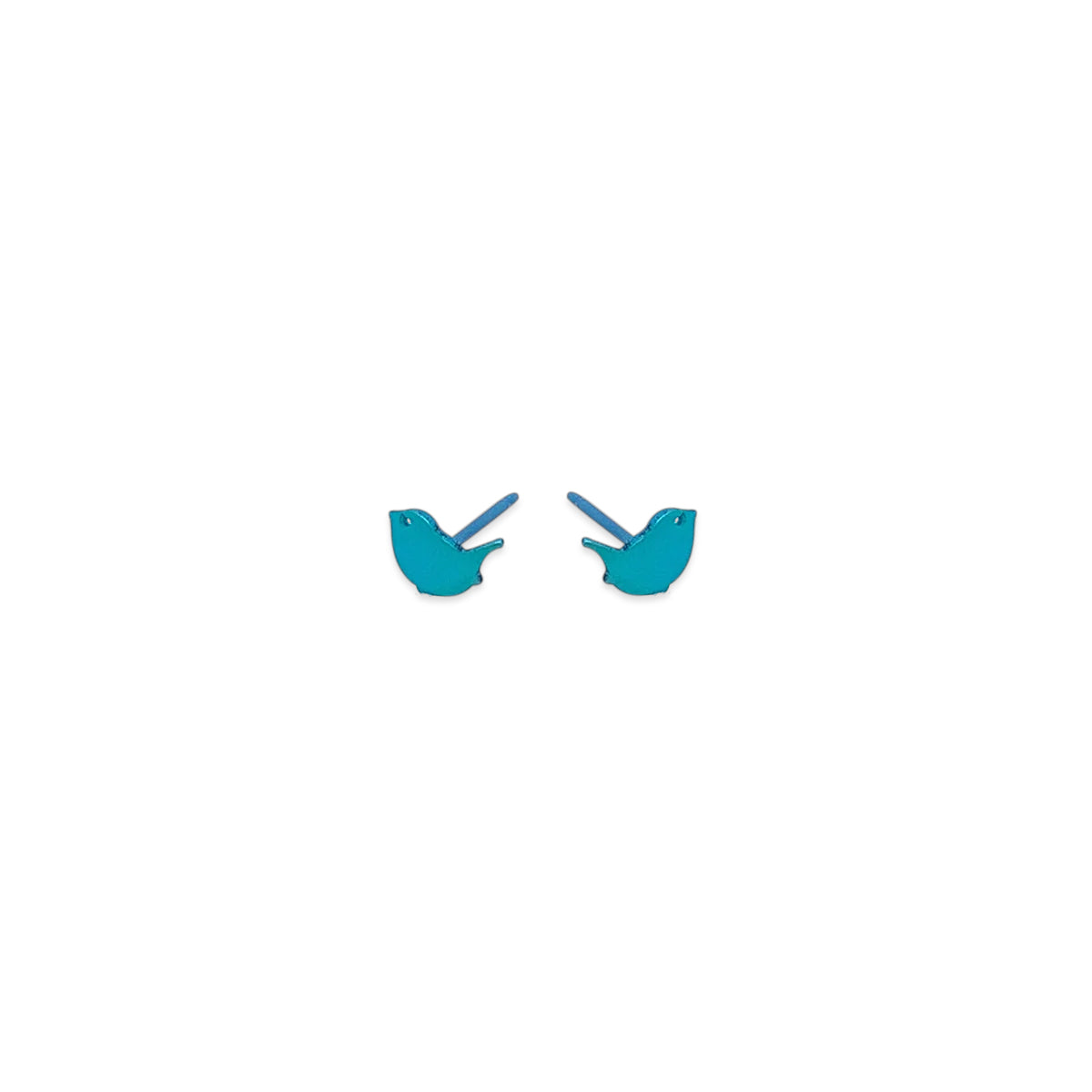 Titanium Small Teal Wren Stud Earrings