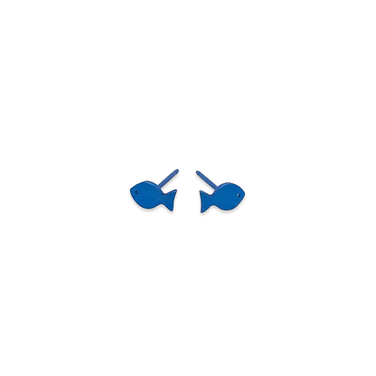 Titanium Small Blue Fish Stud Earrings