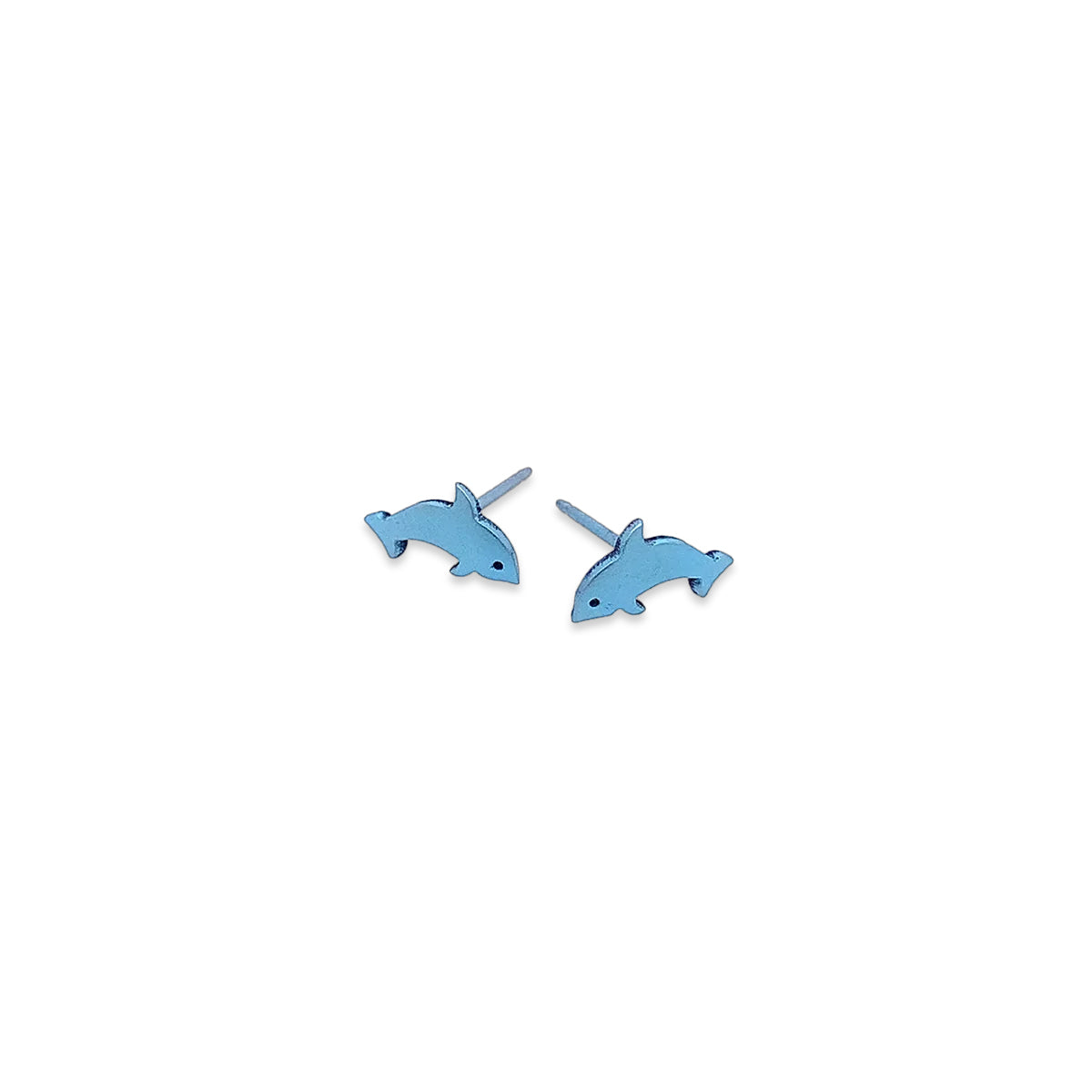 Titanium Small Light Blue Dolphin Stud Earrings