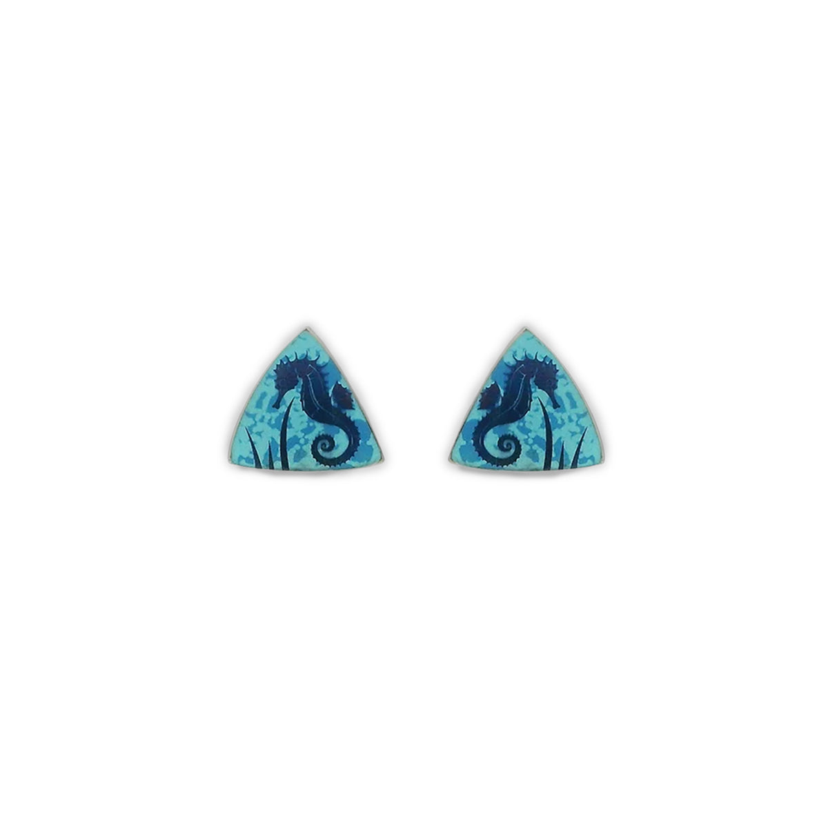 Titanium Small Blue Seahorse Stud Earrings