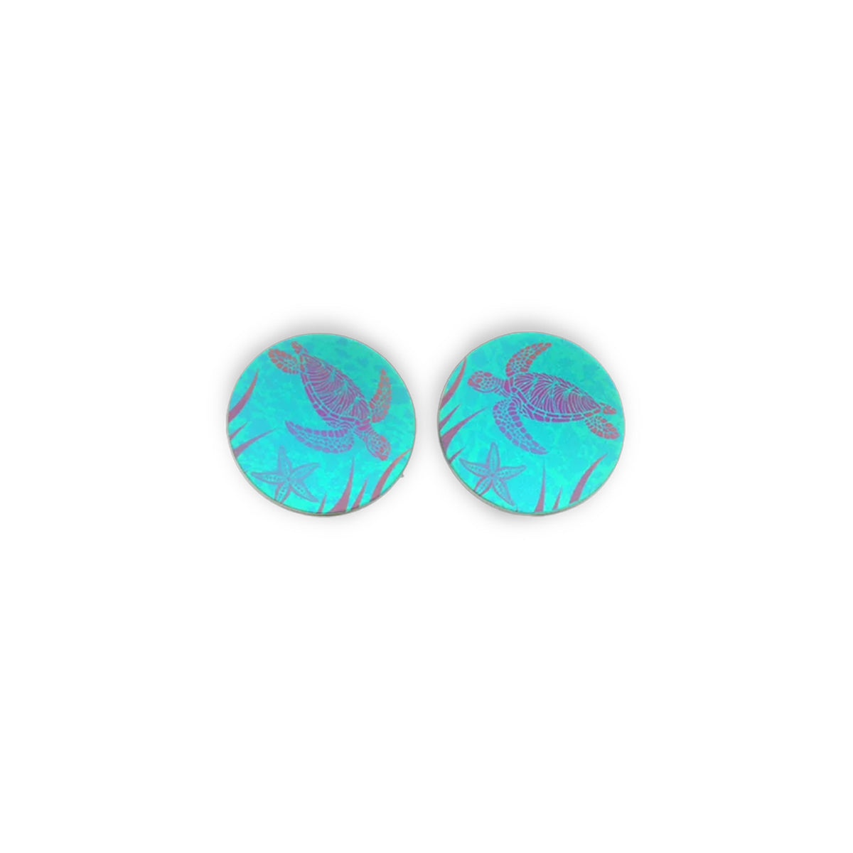 Titanium Large Green Turtle Stud Earrings