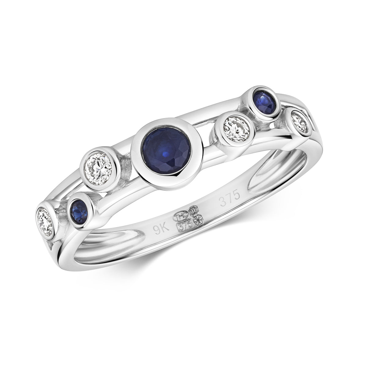 9ct White Gold Sapphire & Diamond Bubble Ring