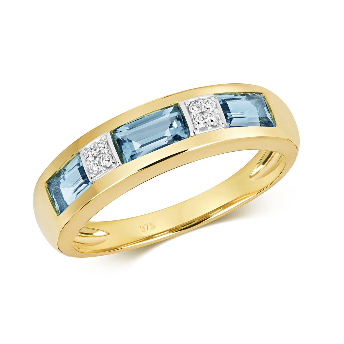 9ct Yellow Gold Blue Topaz & Diamond Eternity Ring