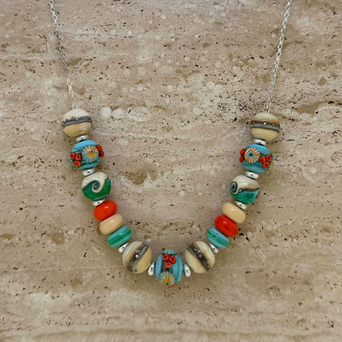 Beach Art Glass Sand & Sea Beaded Necklet