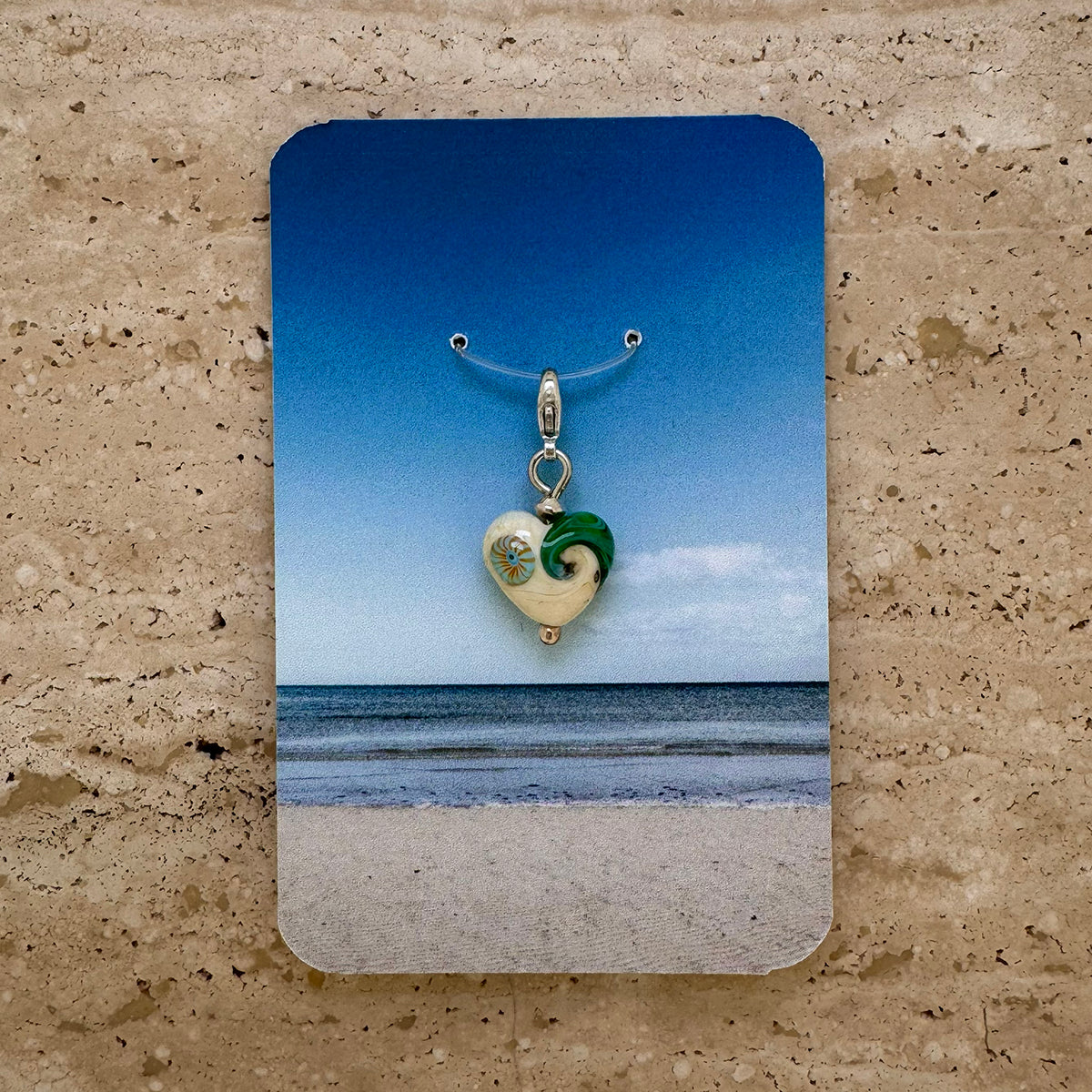 Beach Art Glass Sand & Sea Heart Charm