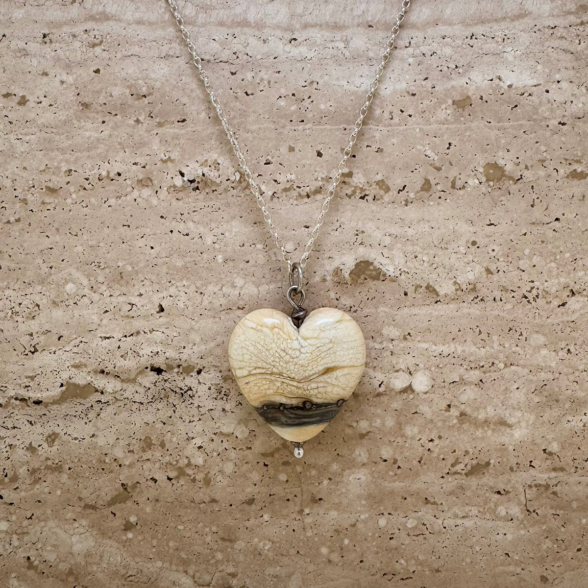 Beach Art Glass Sandy Heart Pendant Necklace