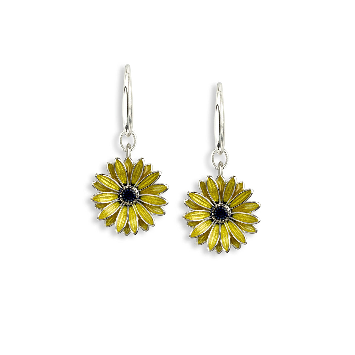 Sterling Silver & Enamel Black Eyed Susan Drop Earrings