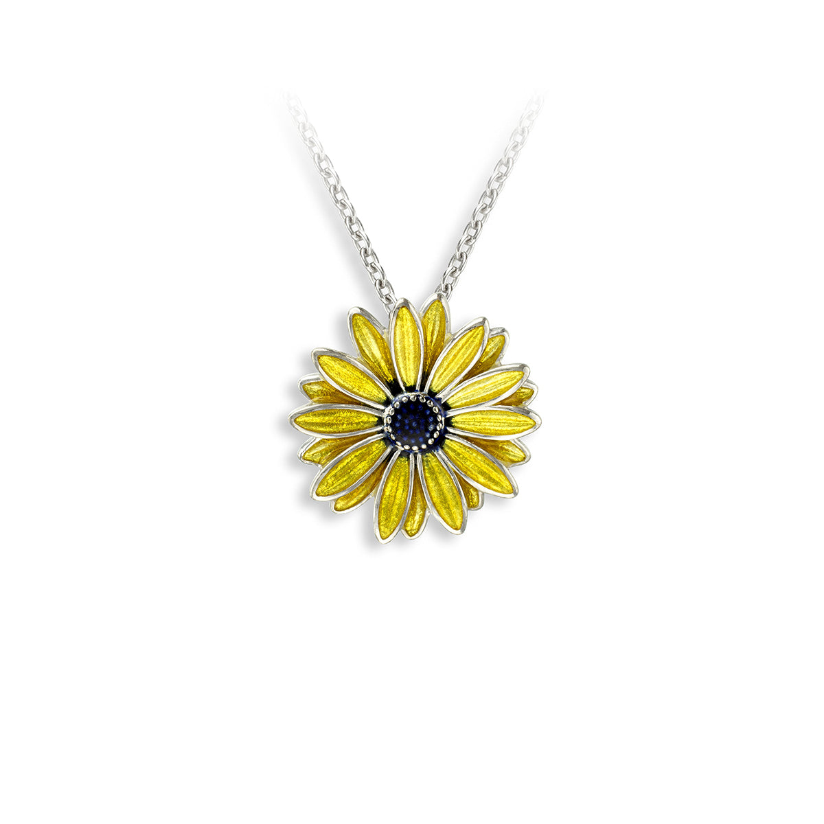 Sterling Silver & Enamel Black Eyed Susan Pendant Necklace