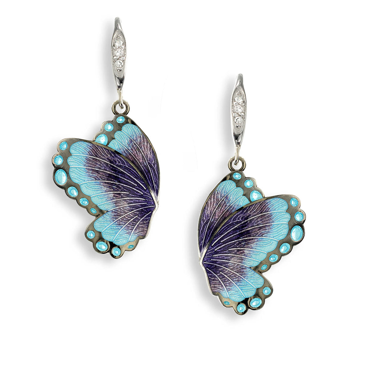Nicole Barr Blue Butterfly & White Sapphire Drop Earrings