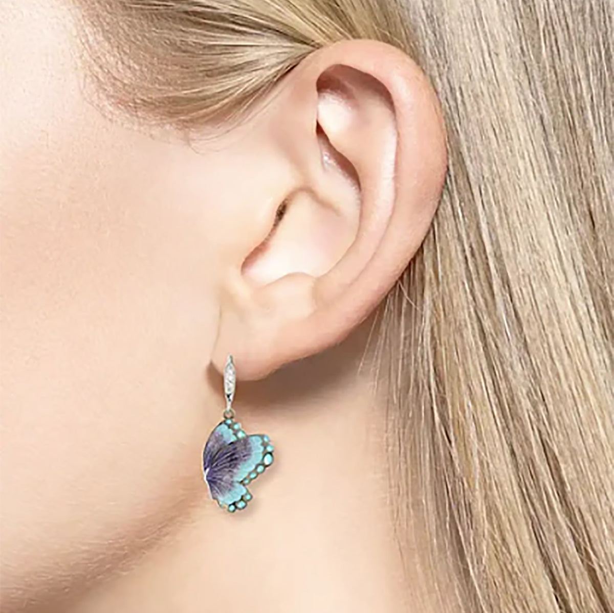 Nicole Barr Blue Butterfly & White Sapphire Drop Earrings