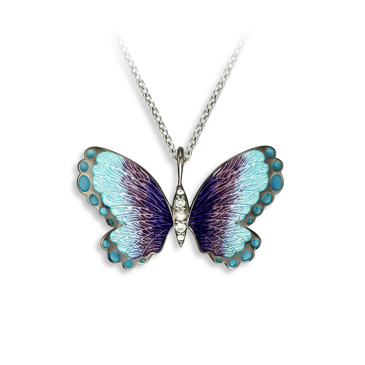 Nicole Barr Enamel Blue Butterfly & White Sapphires Pendant