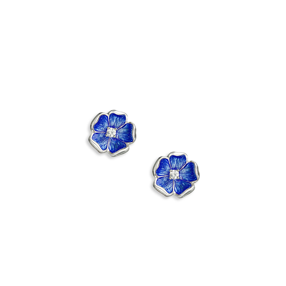 Nicole Barr Blue Enamel Rose Studs with White Sapphires