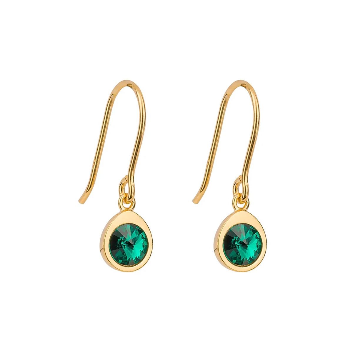 Sterling Silver & Gold Plated Green Crystal Drop Earrings