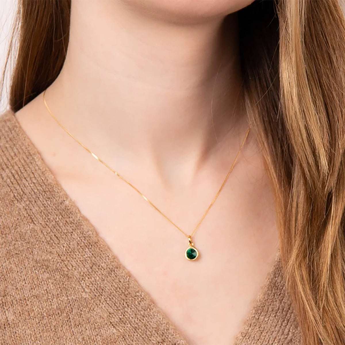 Sterling Silver & Gold Plated Green Crystal Pendant Necklace