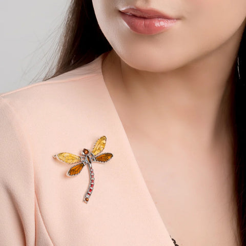 Sterling Silver Dragonfly Brooch with Amber