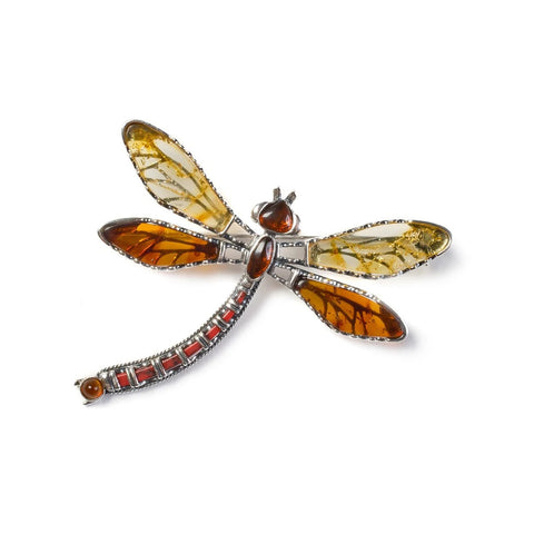Sterling Silver Dragonfly Brooch with Amber
