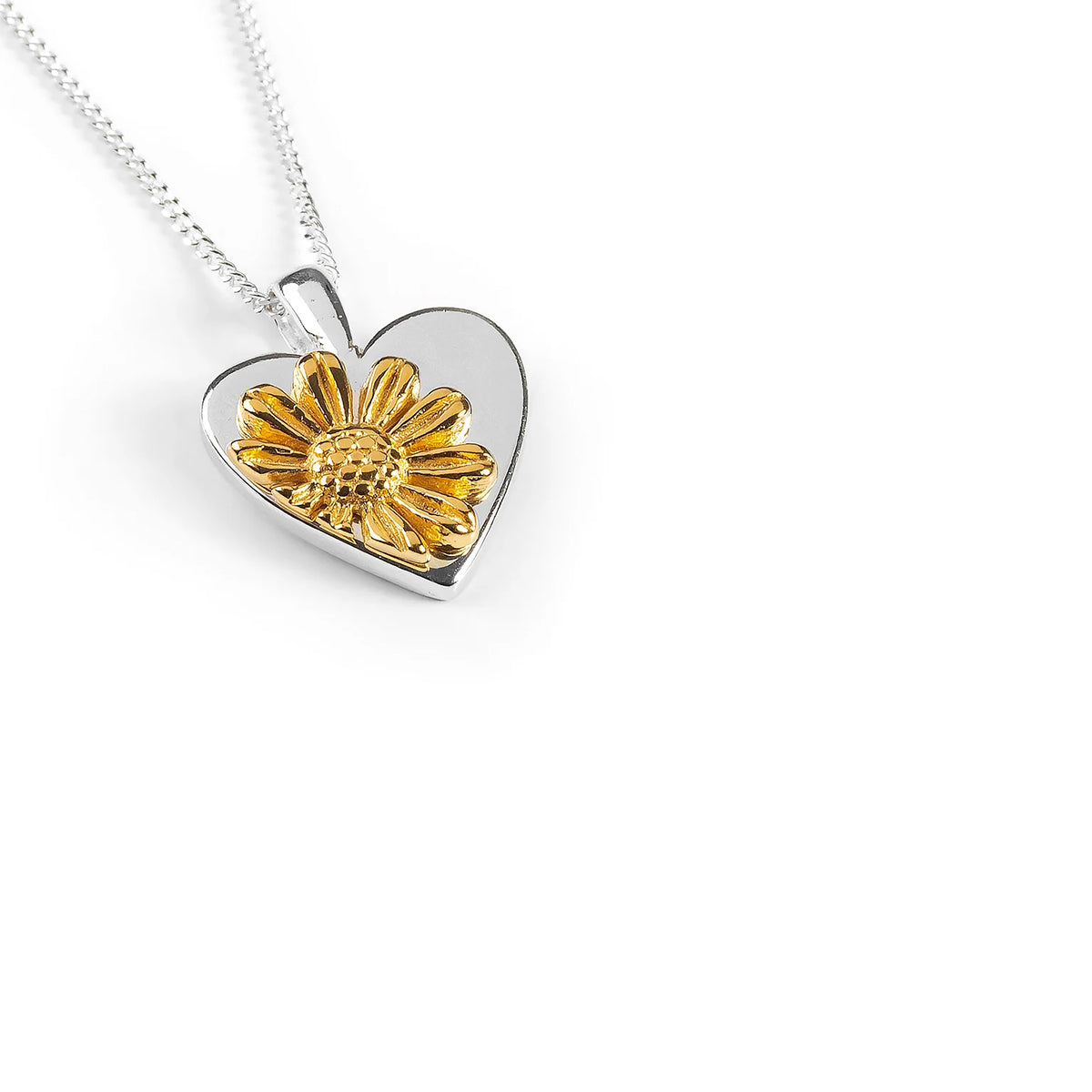 Sterling Silver & Gold Plated Flower Heart Pendant Necklace