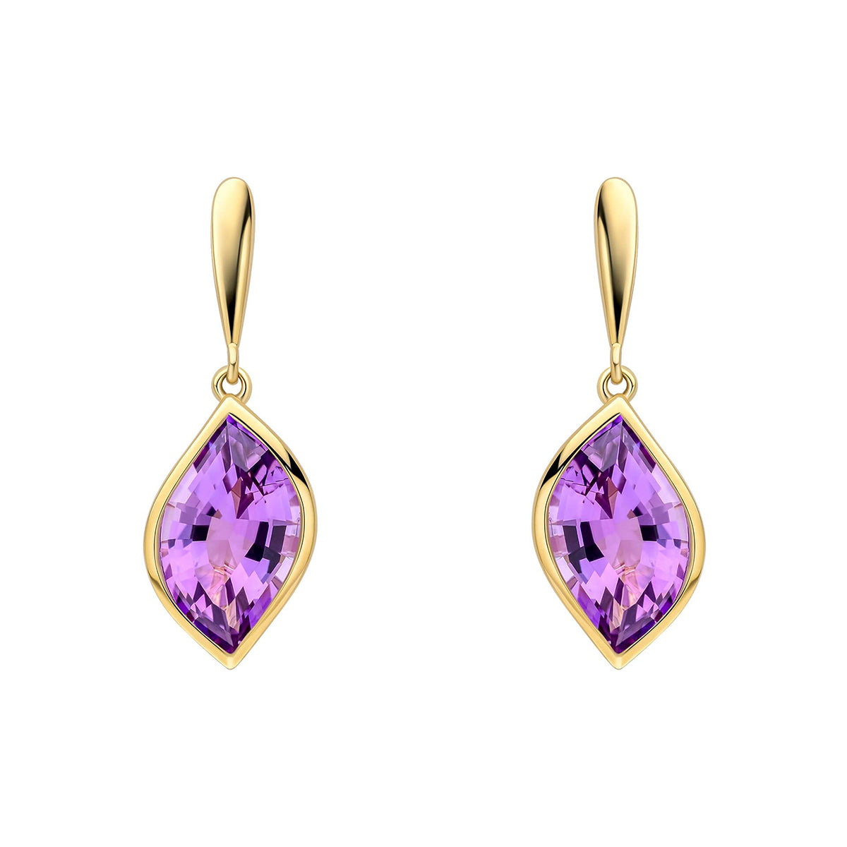 9ct Yellow Gold Amethyst Flame Drop Earrings