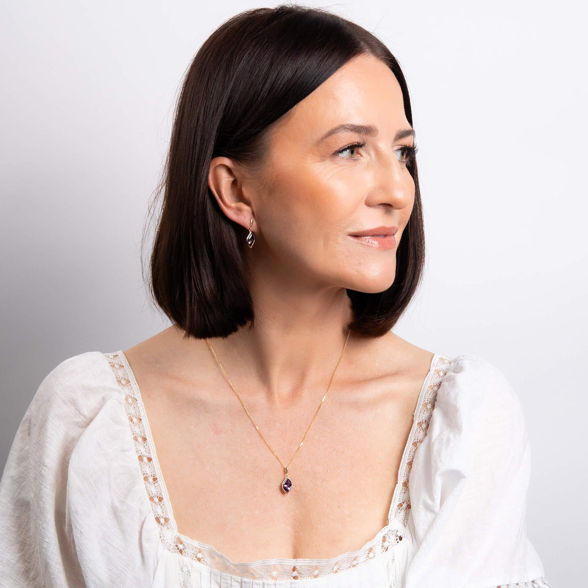 9ct Yellow Gold Amethyst Flame Pendant Necklace