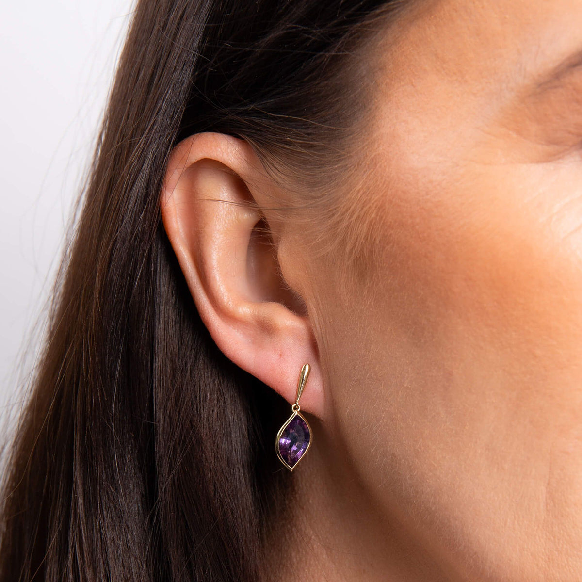 9ct Yellow Gold Amethyst Flame Drop Earrings