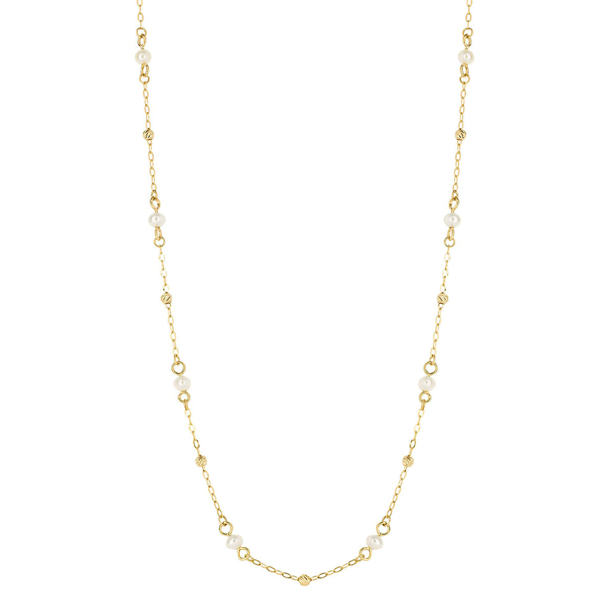 9ct Yellow Gold Pearl Station Necklace