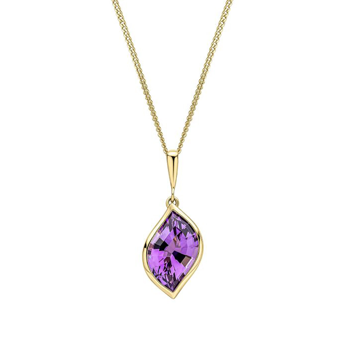 9ct Yellow Gold Amethyst Flame Pendant Necklace