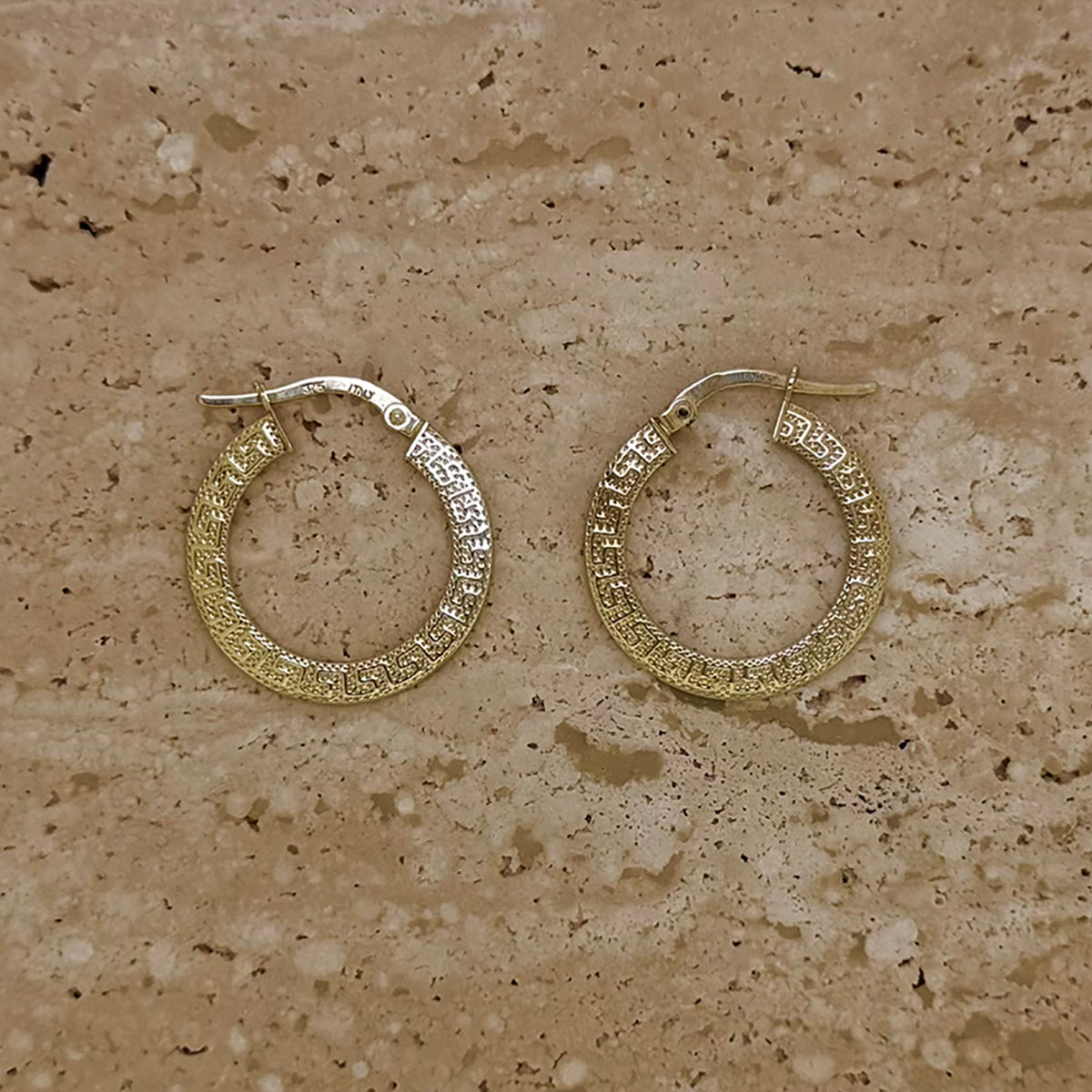 9ct Yellow Gold Greek Key Hoop Earrings