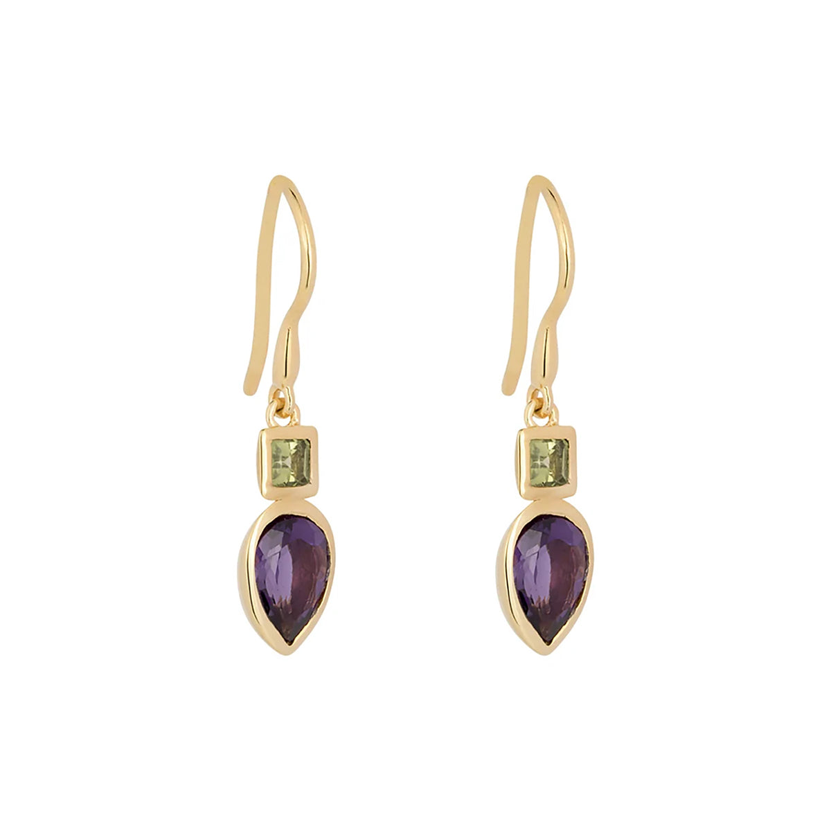 Sterling Silver & Gold Plated Iris Petal Amethyst & Peridot Drop Earrings