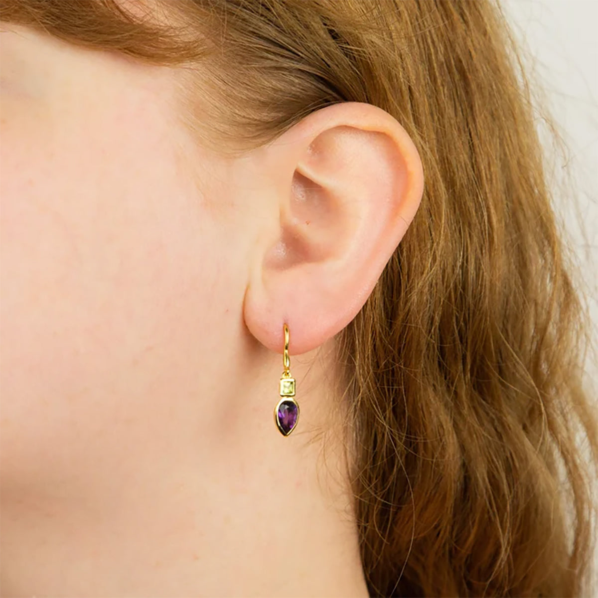 Sterling Silver & Gold Plated Iris Petal Amethyst & Peridot Drop Earrings