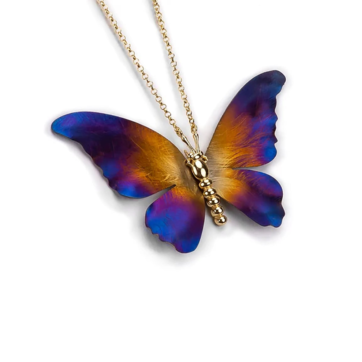 Sterling Silver, Titanium & Gold Plated Large Butterfly Pendant Necklace