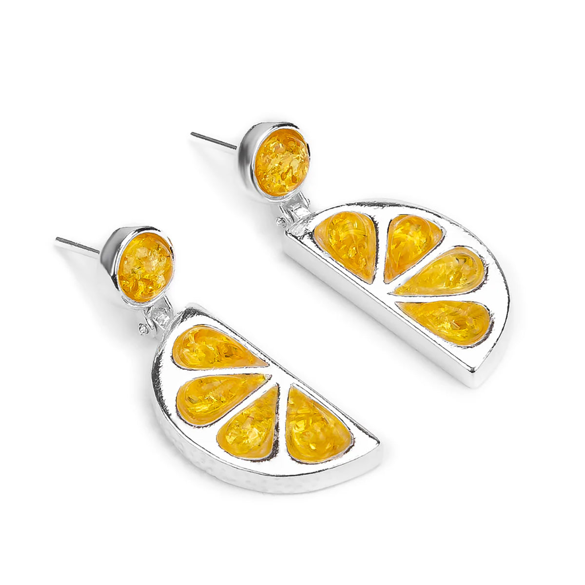Sterling Silver & Amber Lemon Slice Earrings