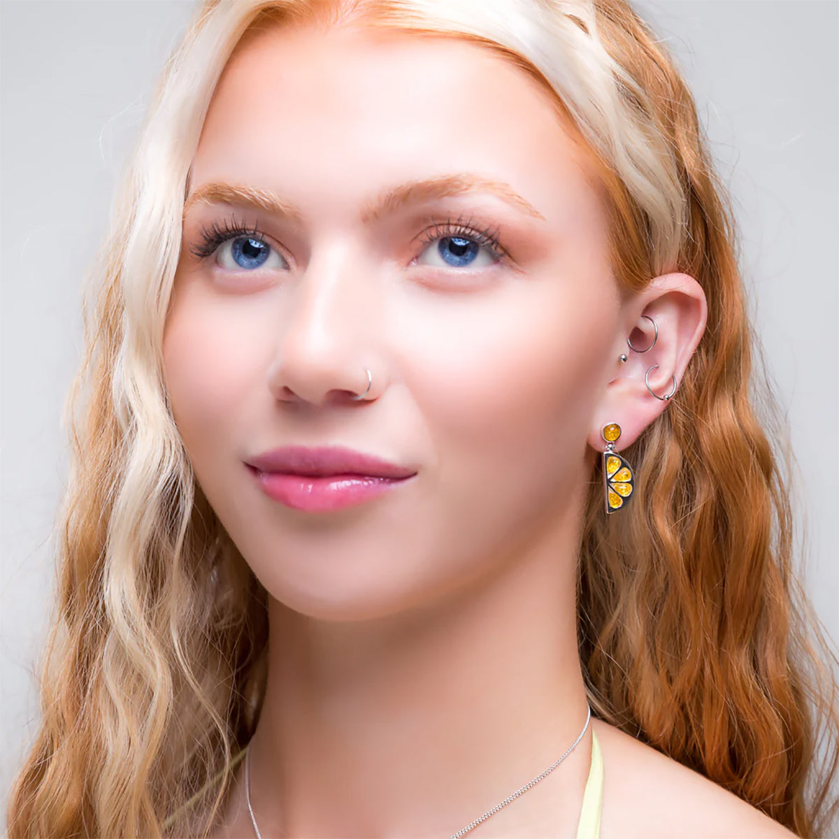 Sterling Silver & Amber Lemon Slice Earrings